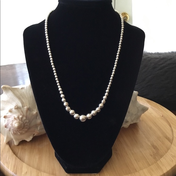 Vintage Jewelry - Vintage Sterling Silver Graduated Bead Necklace